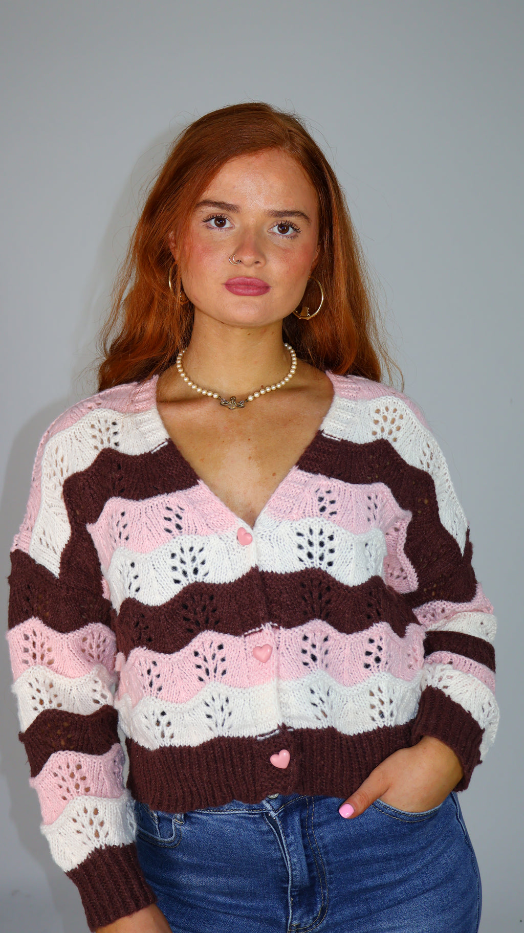 Polly Pink Heart Button Cardi