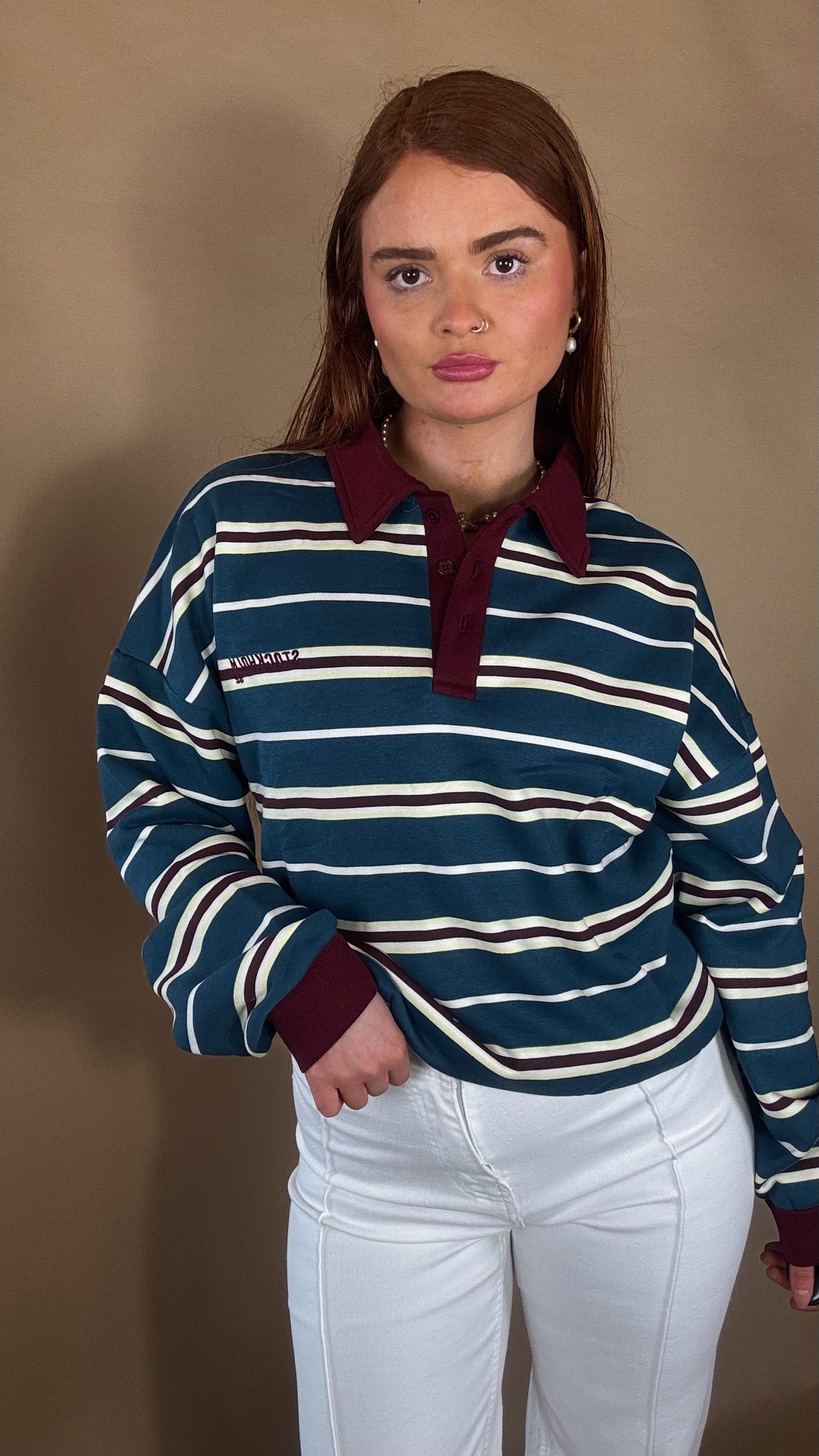 Eabha oversize fleece line Rugby Collar Top