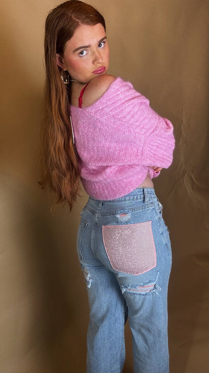 Mila Pink Diamonte patch Jean