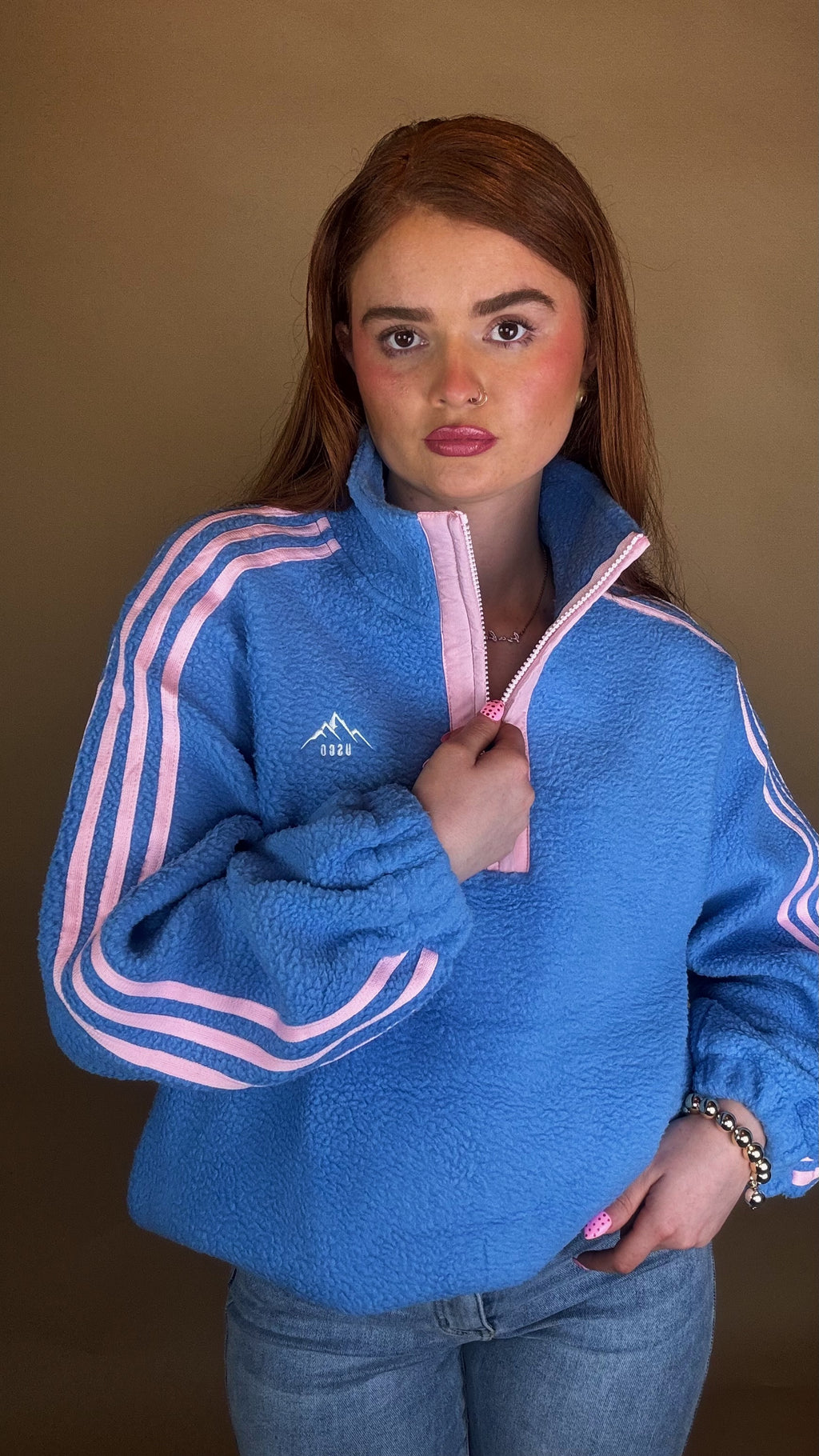 Hannah x4 Stripe Fleece size down. Pockets & draw string