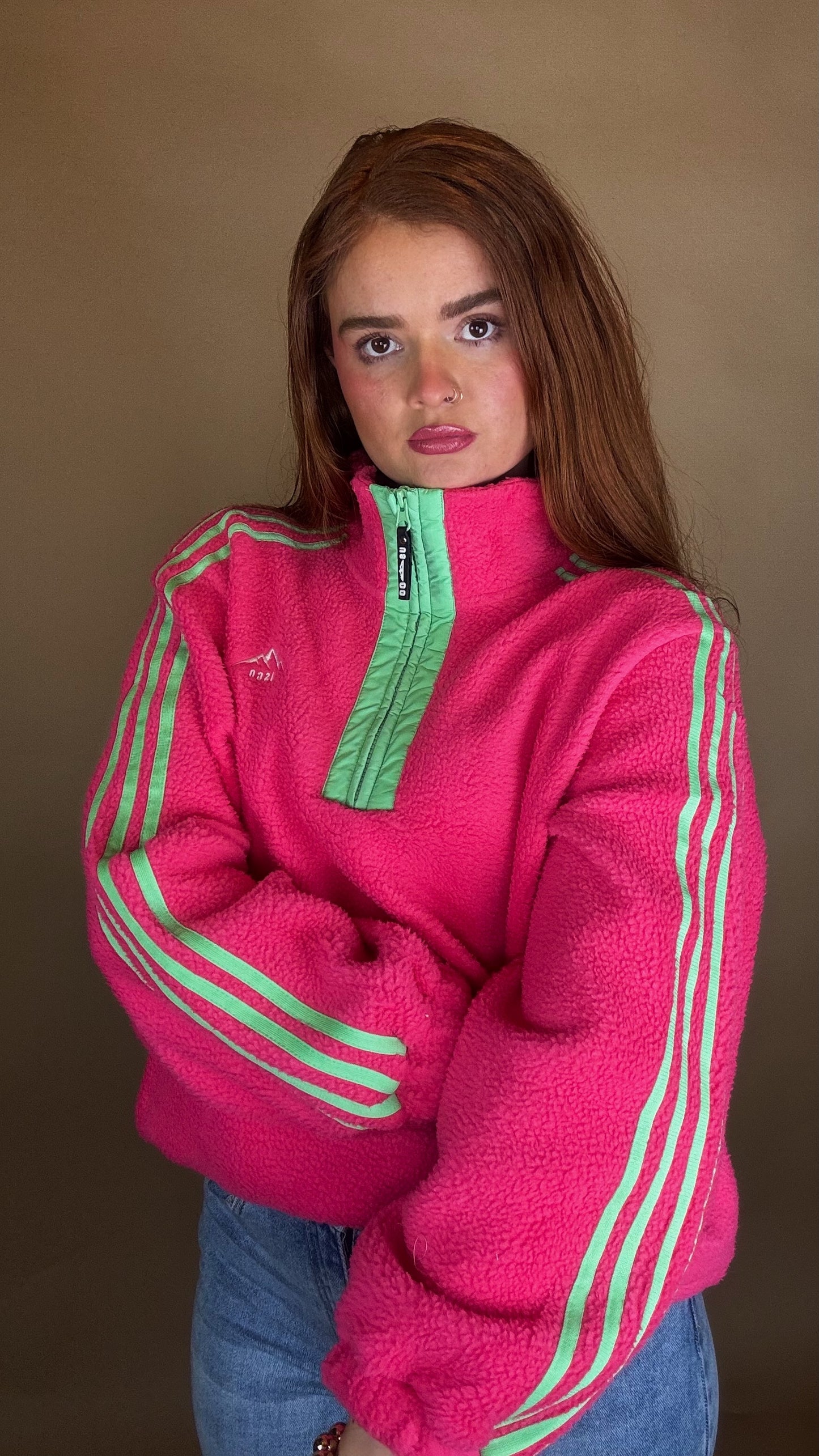 Emma x4 Stripe Fleece Pink size down. Pockets & draw string