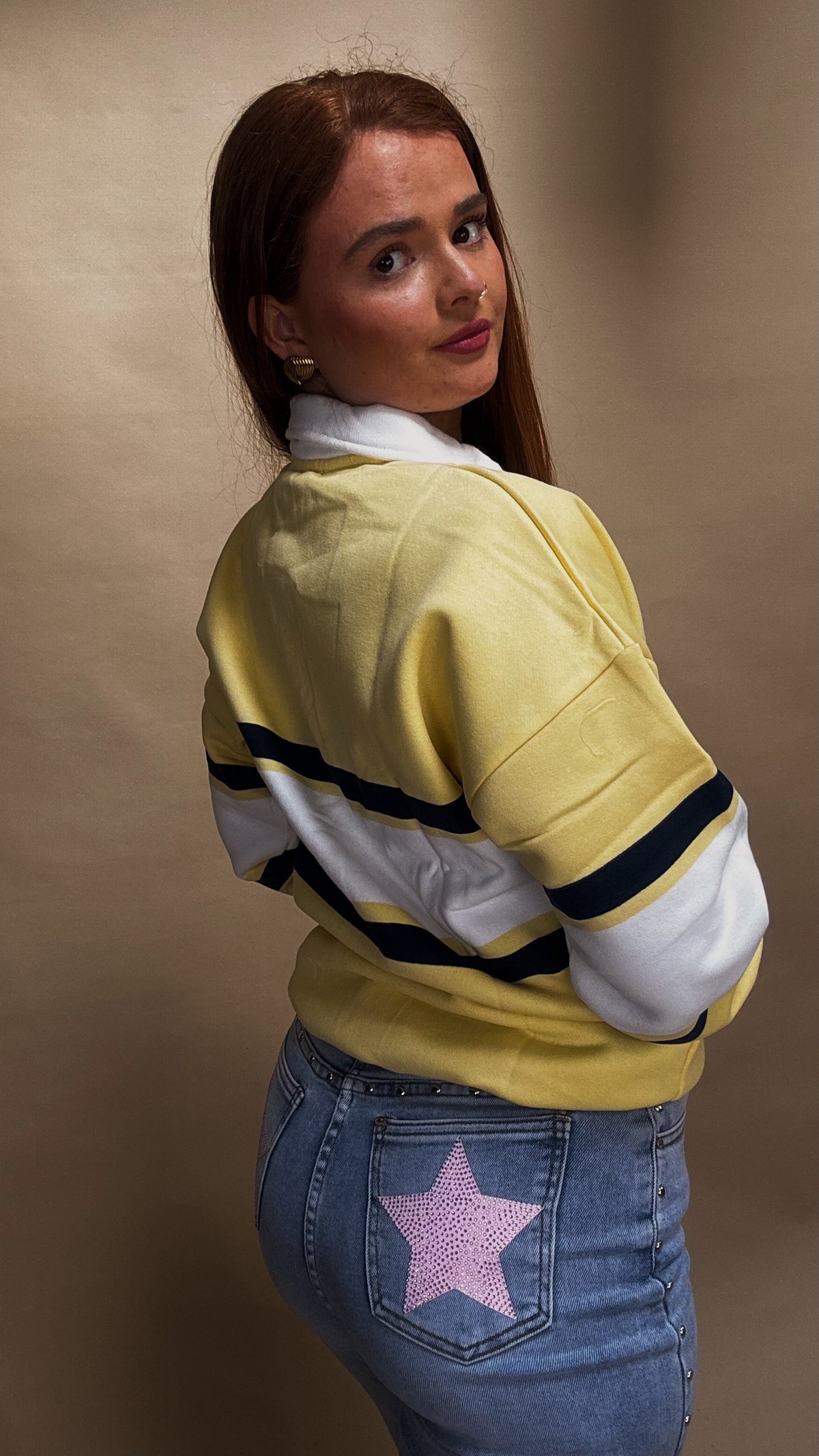 Flora 80% cotton fleece line rugby collar crew neck