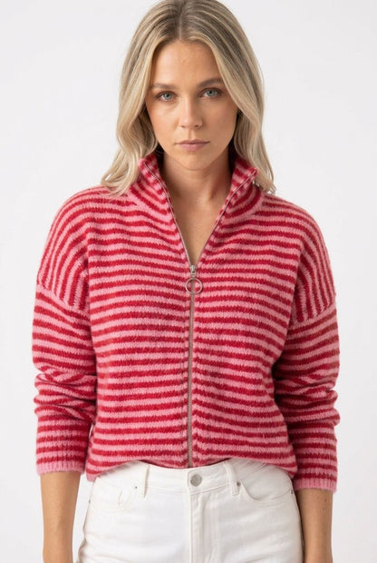 Sarah Stripe Knit Zip Up