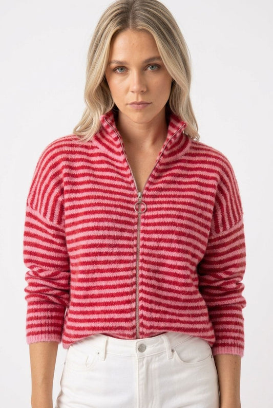 Sarah Stripe Knit Zip Up