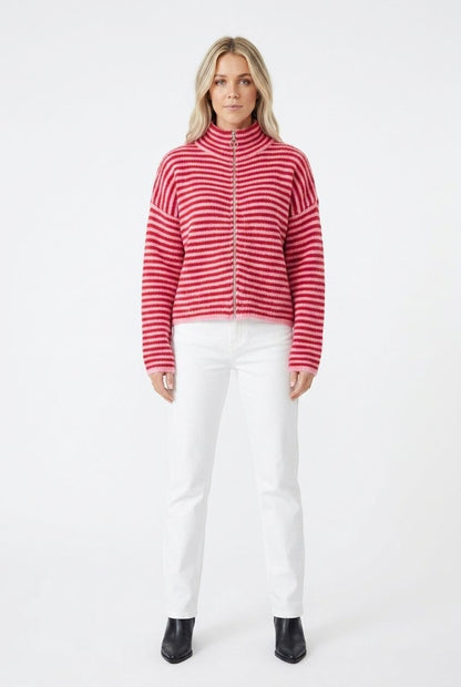 Sarah Stripe Knit Zip Up