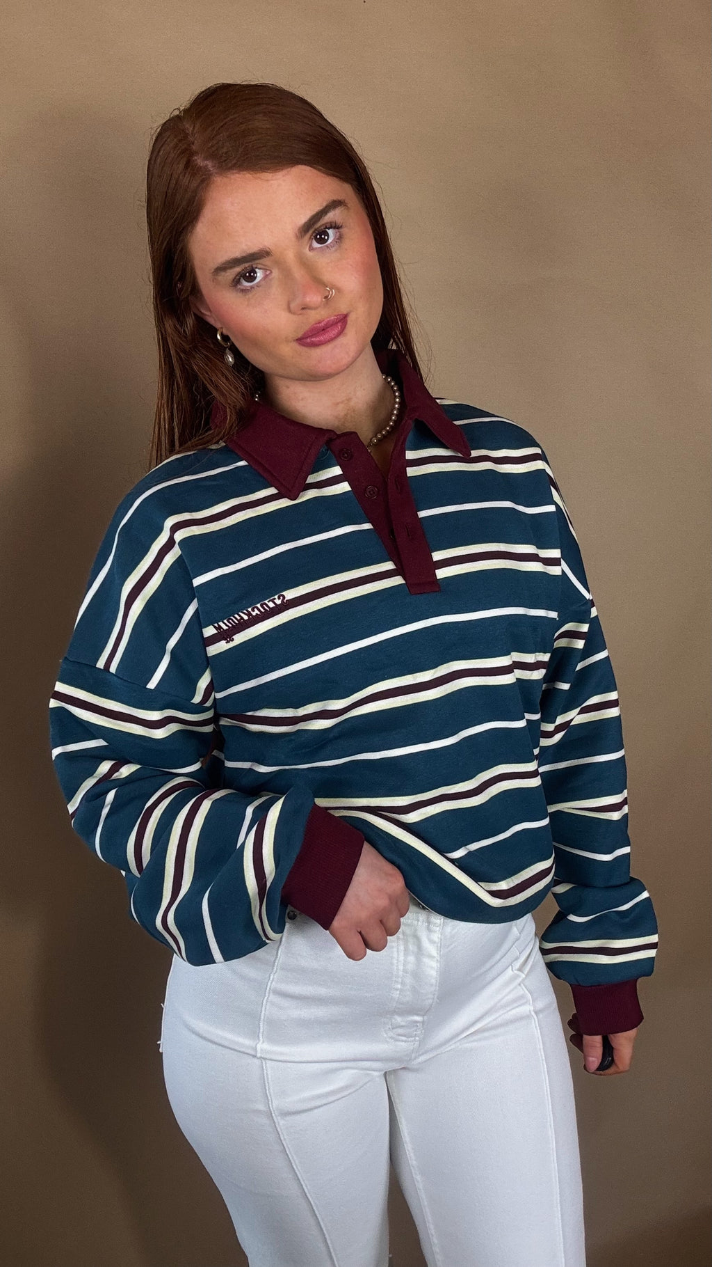 Eabha oversize fleece line Rugby Collar Top