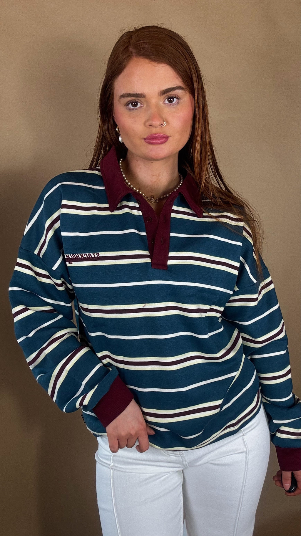 Eabha oversize fleece line Rugby Collar Top