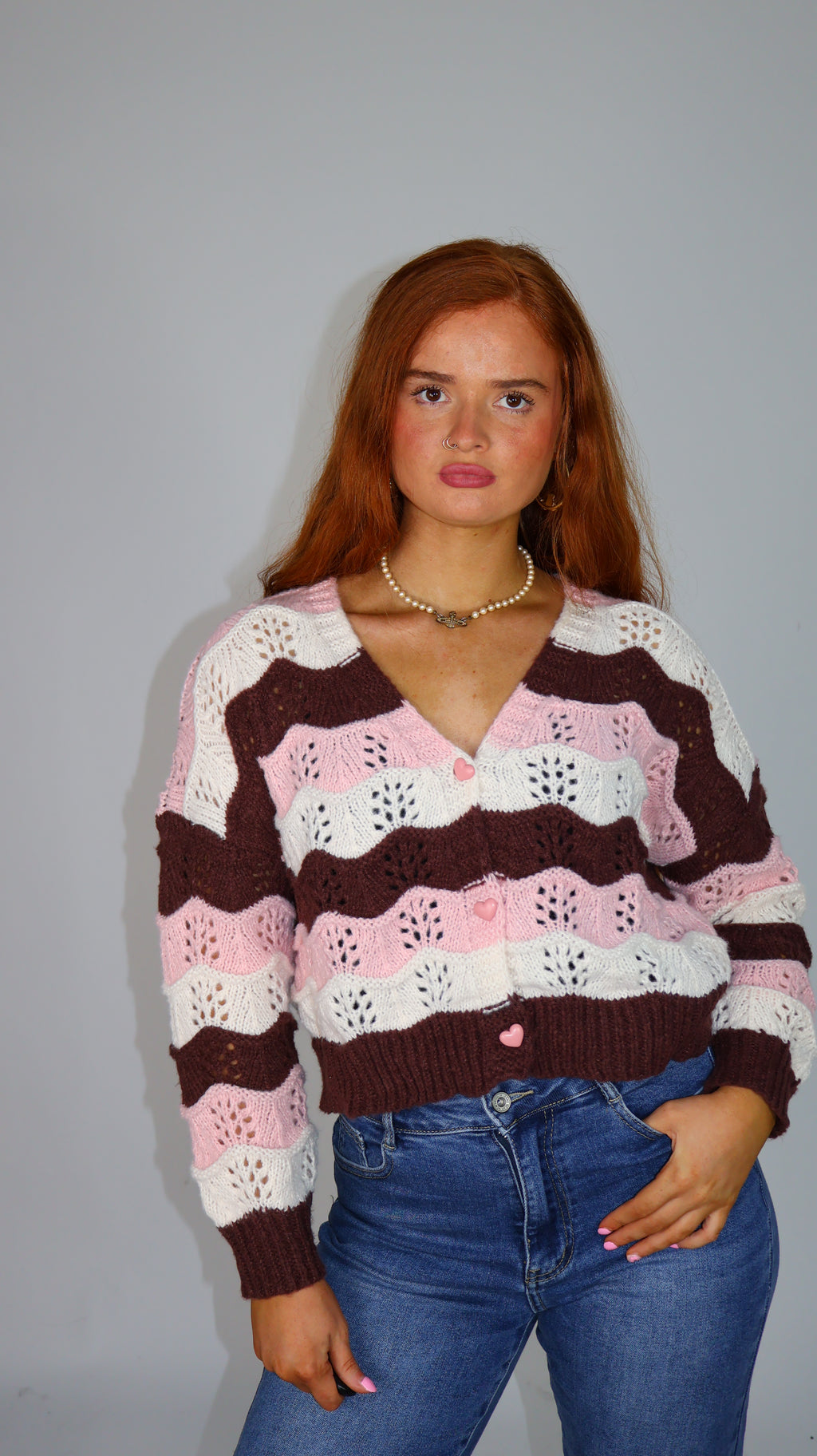 Polly Pink Heart Button Cardi
