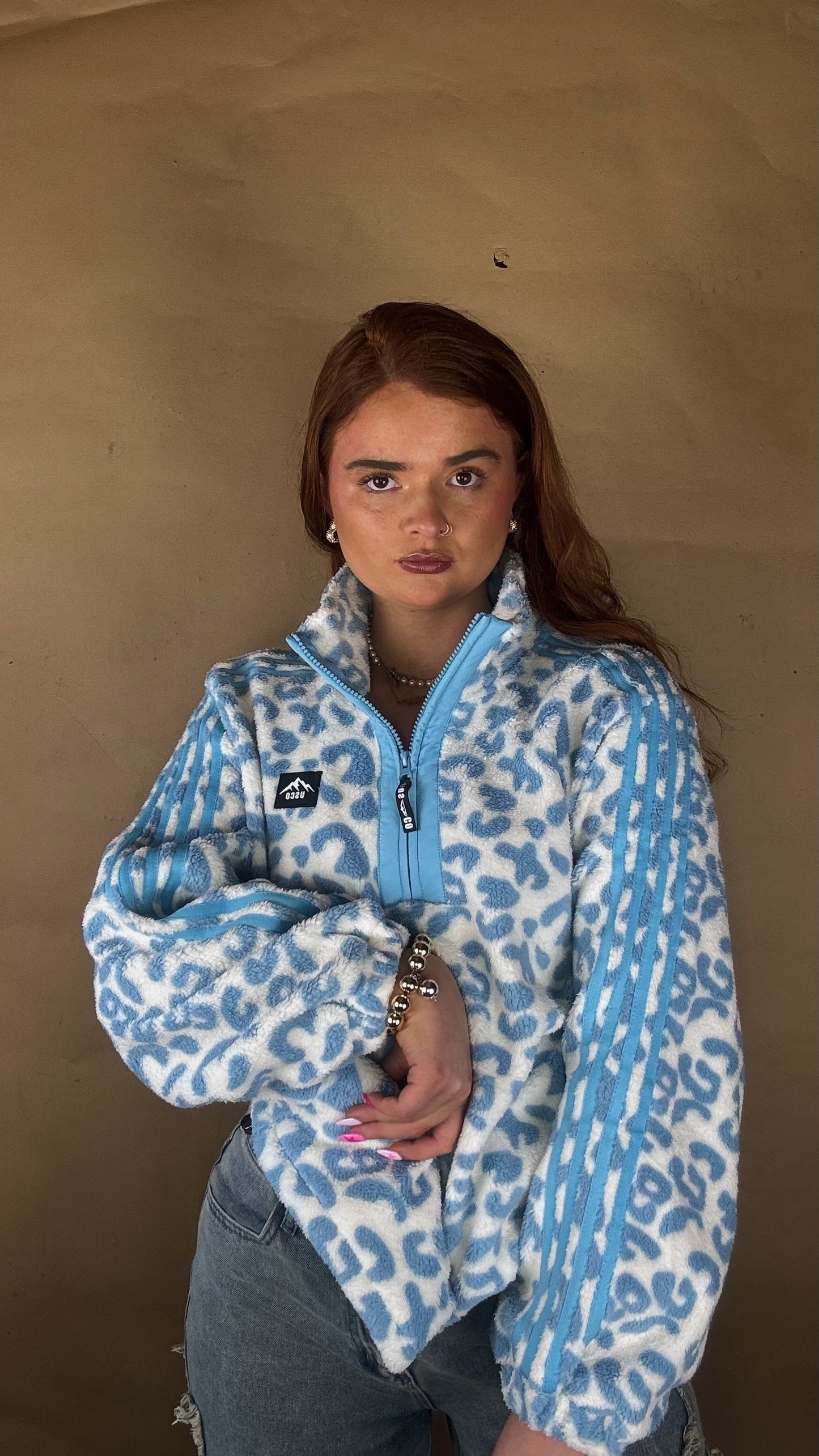 Blair Blue Leopard print zip up