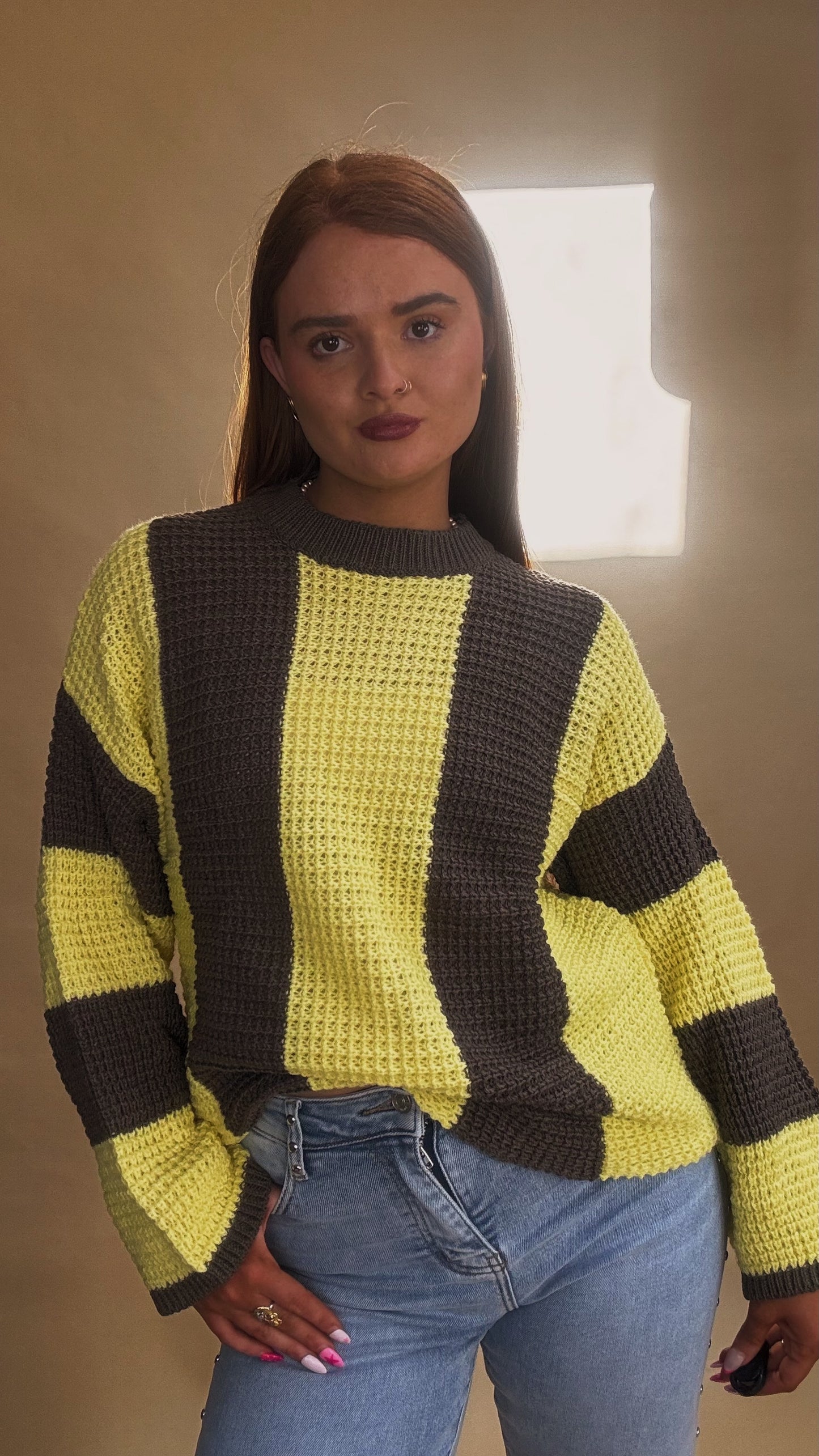 Sabrina Knit yellow charcoal top