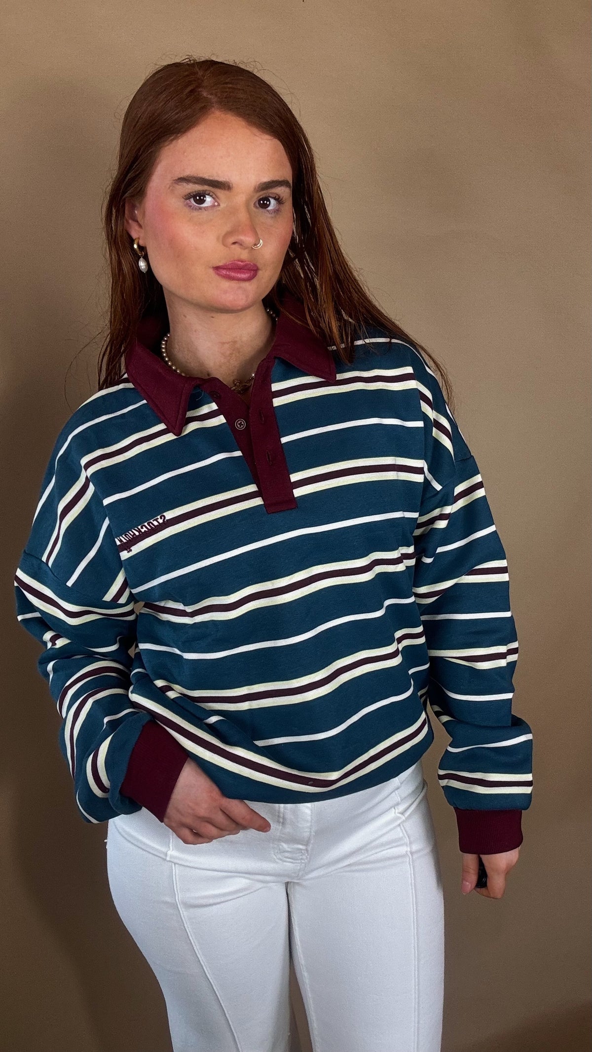 Eabha oversize fleece line Rugby Collar Top
