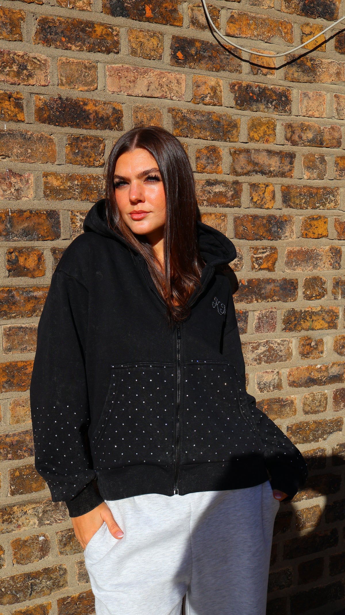 Naomi KML 80% cotton fleece diamonte hoodie