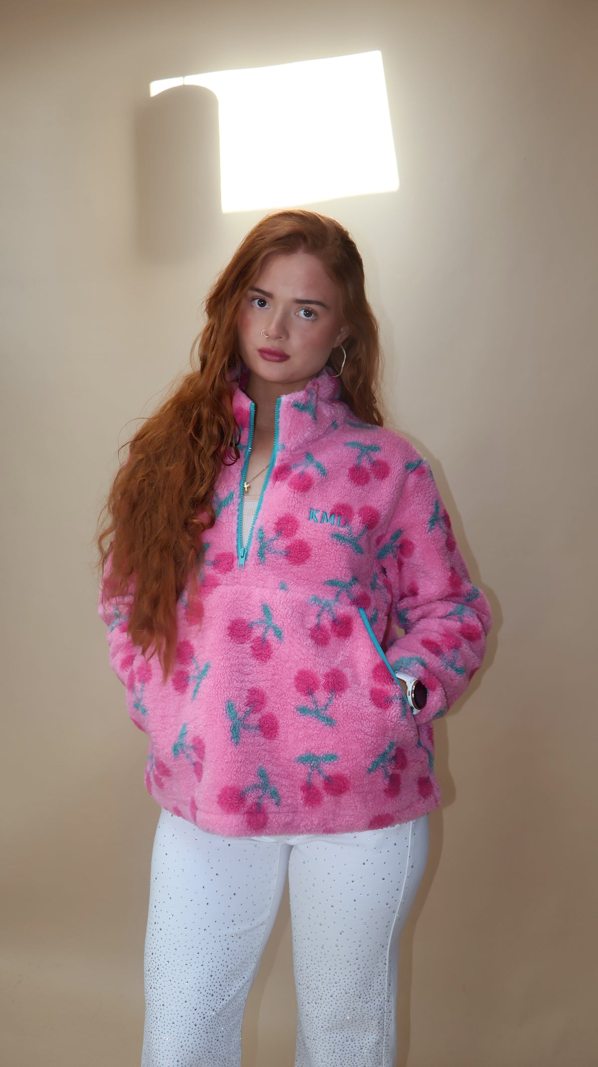 ONE OFF DROP. Cheeky Cherry KML Fleece. Pockets & drawstring. *Thermal fleece-more dense finish on the inside