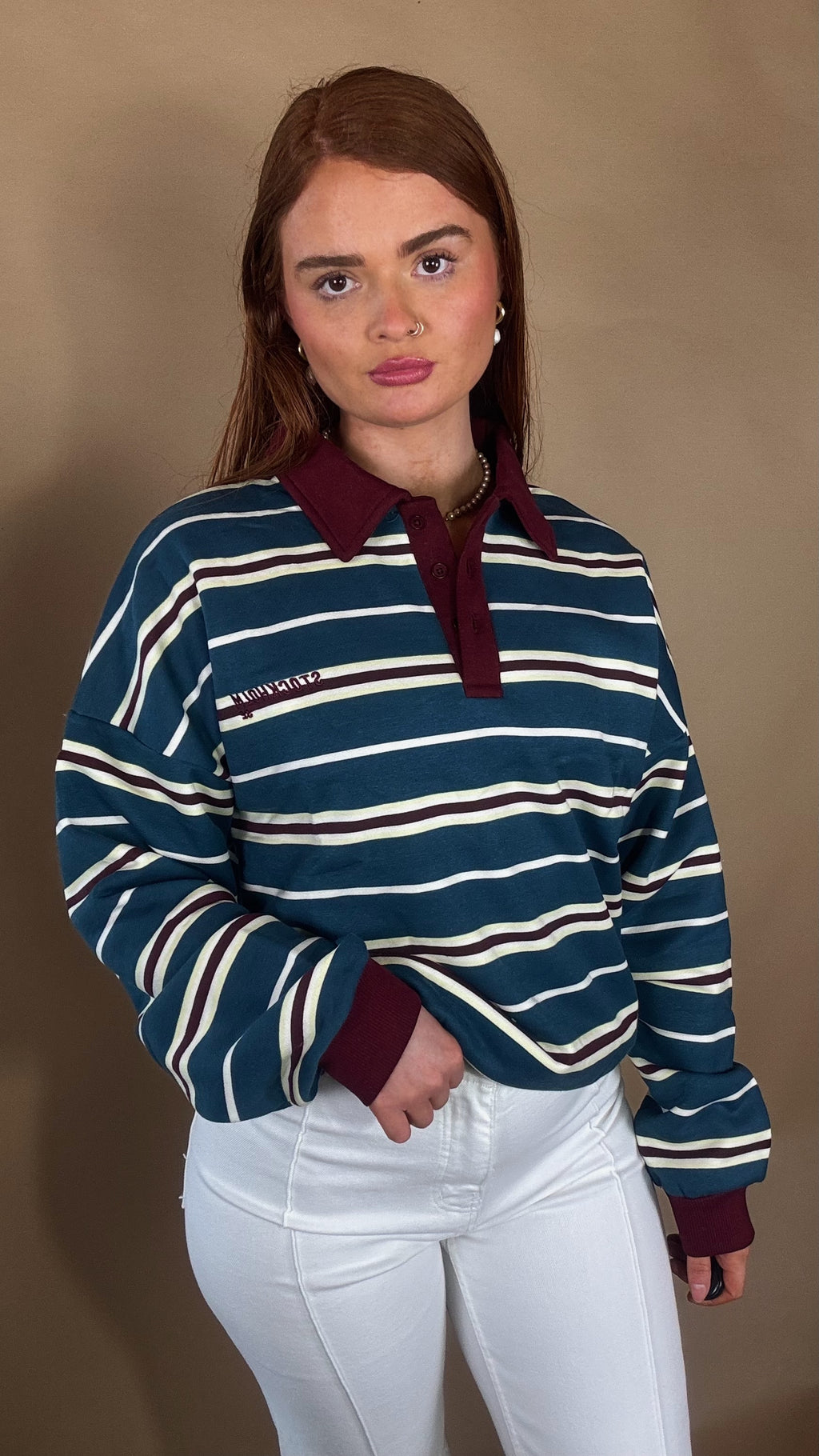 Eabha oversize fleece line Rugby Collar Top