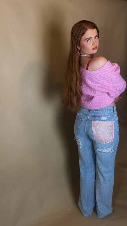 Mila Pink Diamonte patch Jean