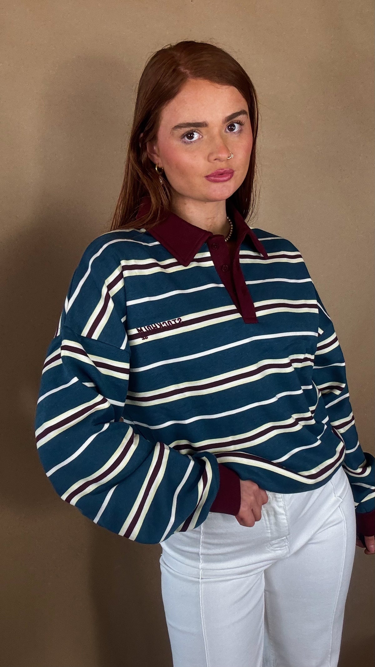 Eabha oversize fleece line Rugby Collar Top