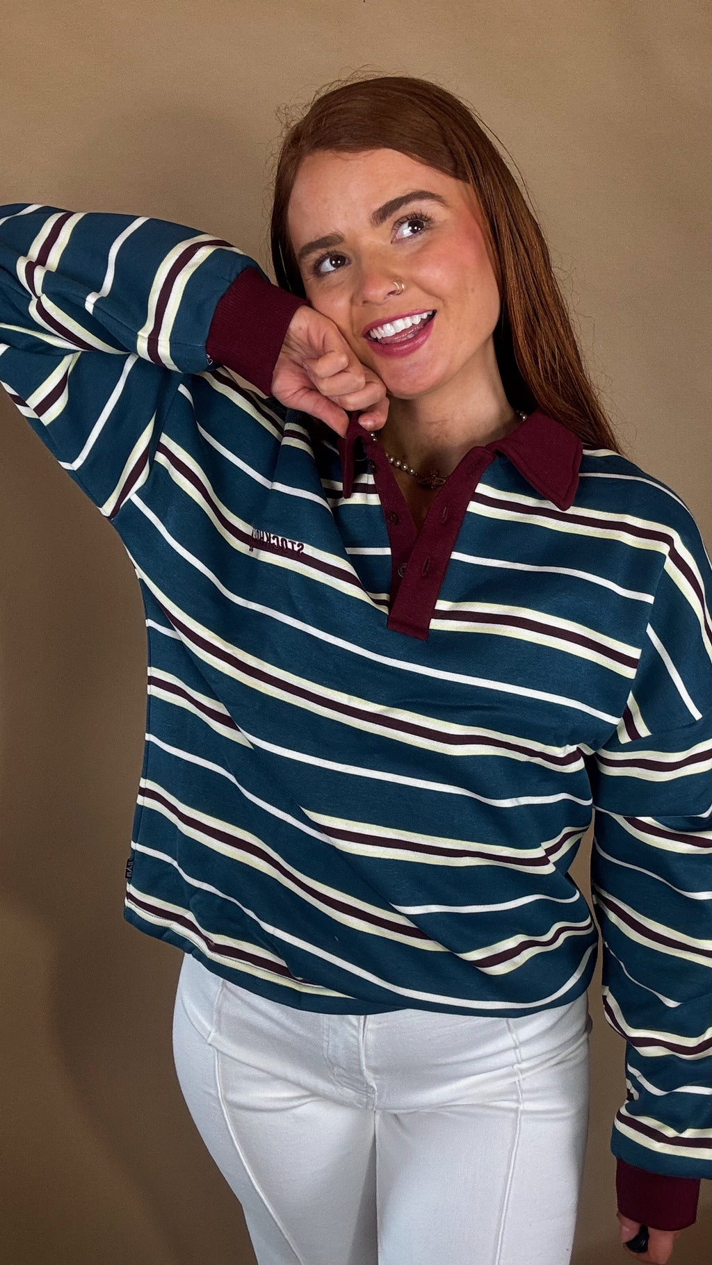 Eabha oversize fleece line Rugby Collar Top