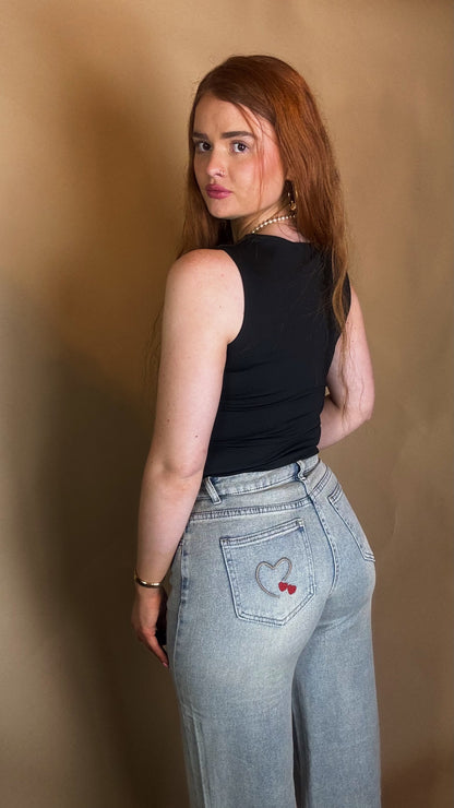 Matilda Heart Cherry Embroidered Jean