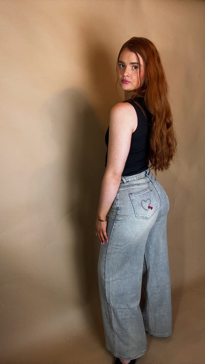 Matilda Heart Cherry Embroidered Jean