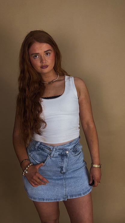 *SKORT* Sandy super stretch Denim crossover skort
