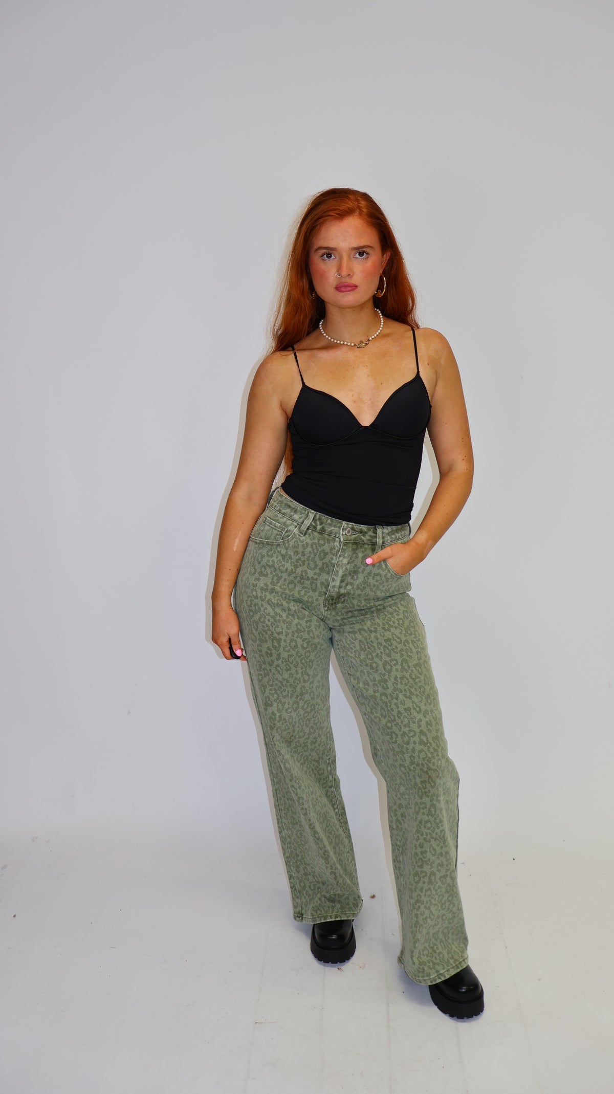 Kerry Khaki Leopard Stretchy Denim Jean