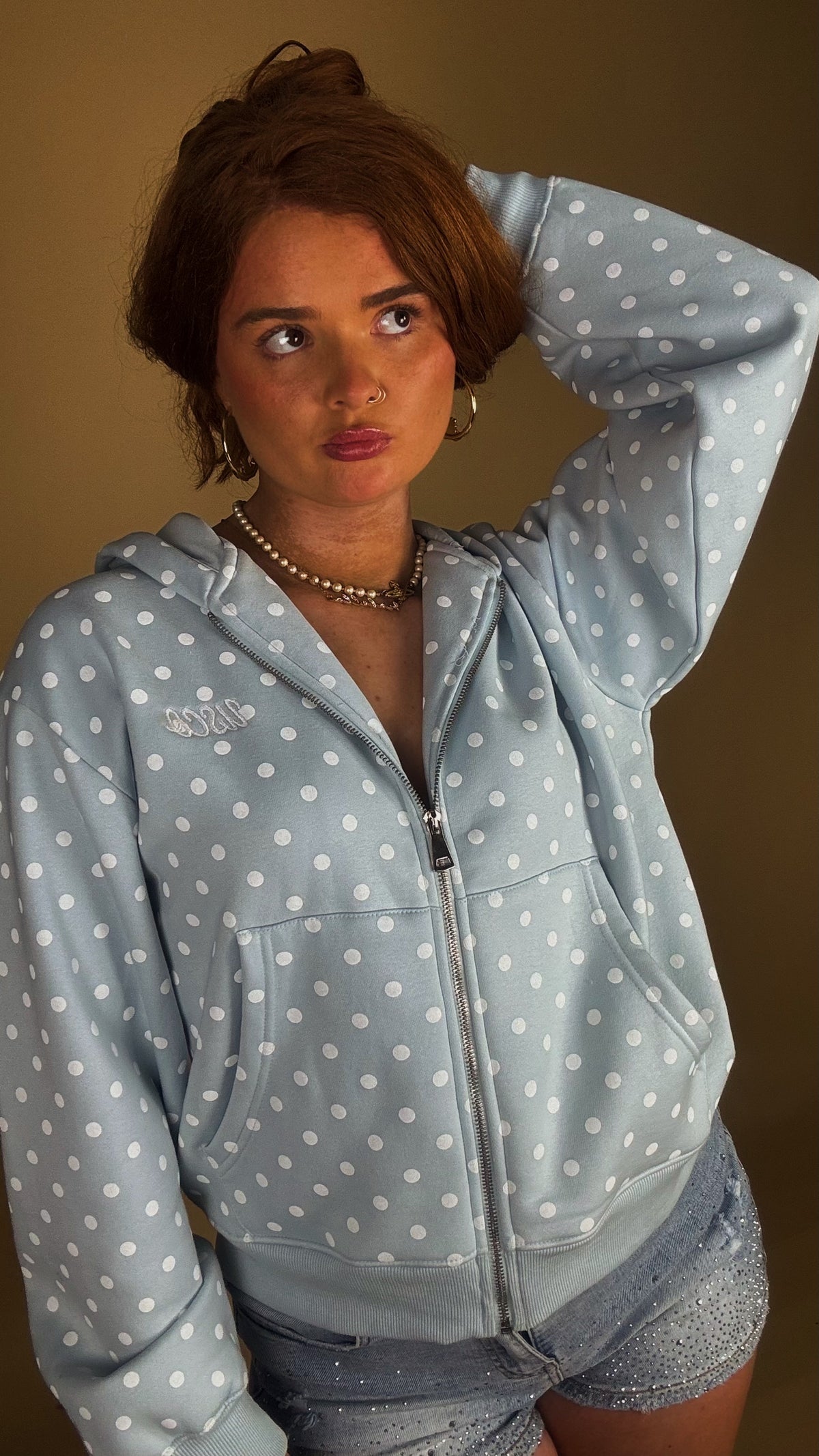 Billie Blue polka hoodie 80% cotton