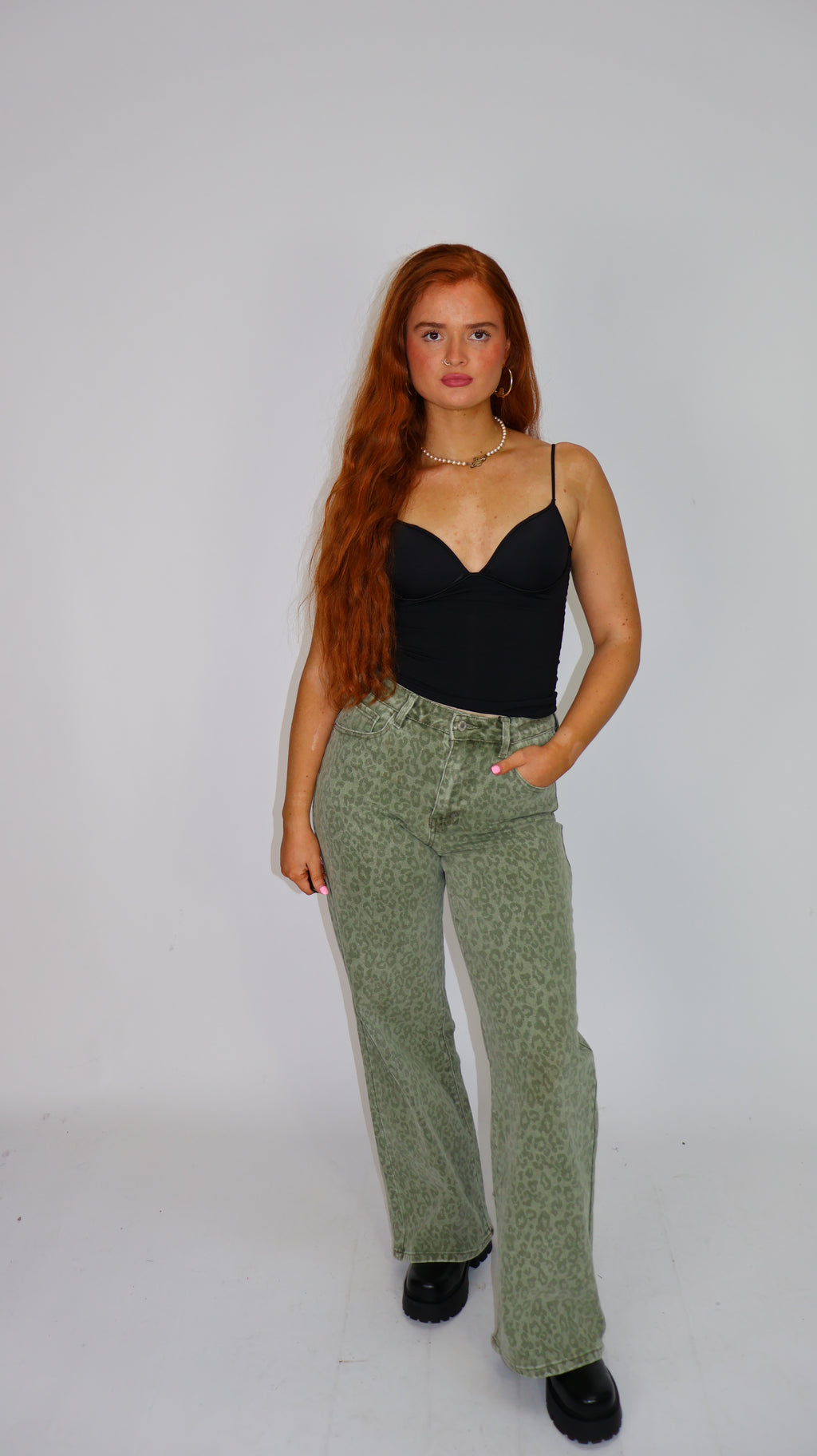 Kerry Khaki Leopard Stretchy Denim Jean