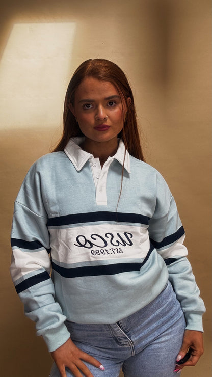 Nia 80% cotton fleece line rugby collar crew neck