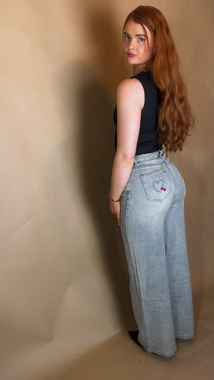 Matilda Heart Cherry Embroidered Jean