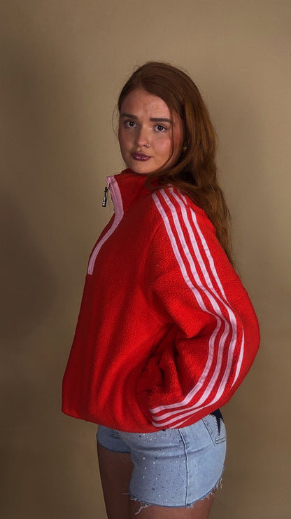 Aine Red/pink fleece. Pockets + drawstring. size down!