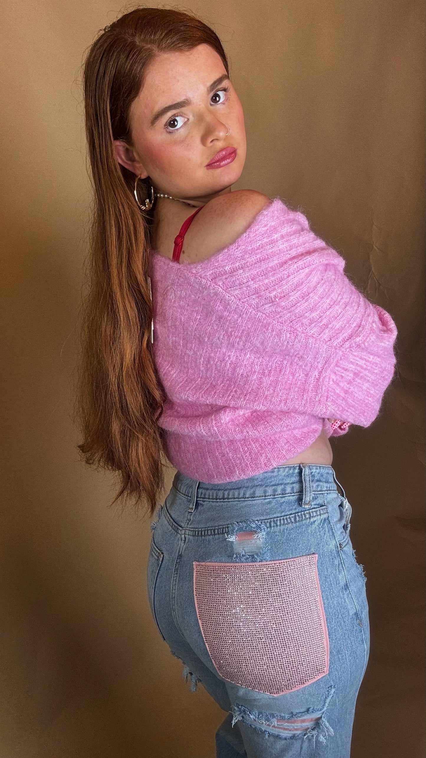 Mila Pink Diamonte patch Jean
