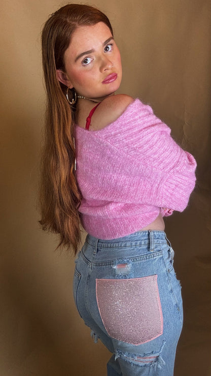 Mila Pink Diamonte patch Jean
