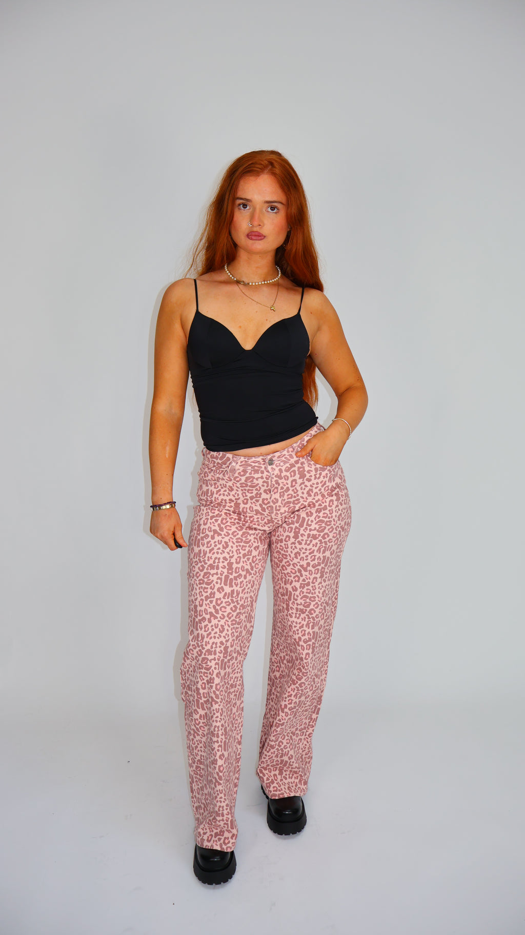 Lily Pink Leopard Dad Fit Denim