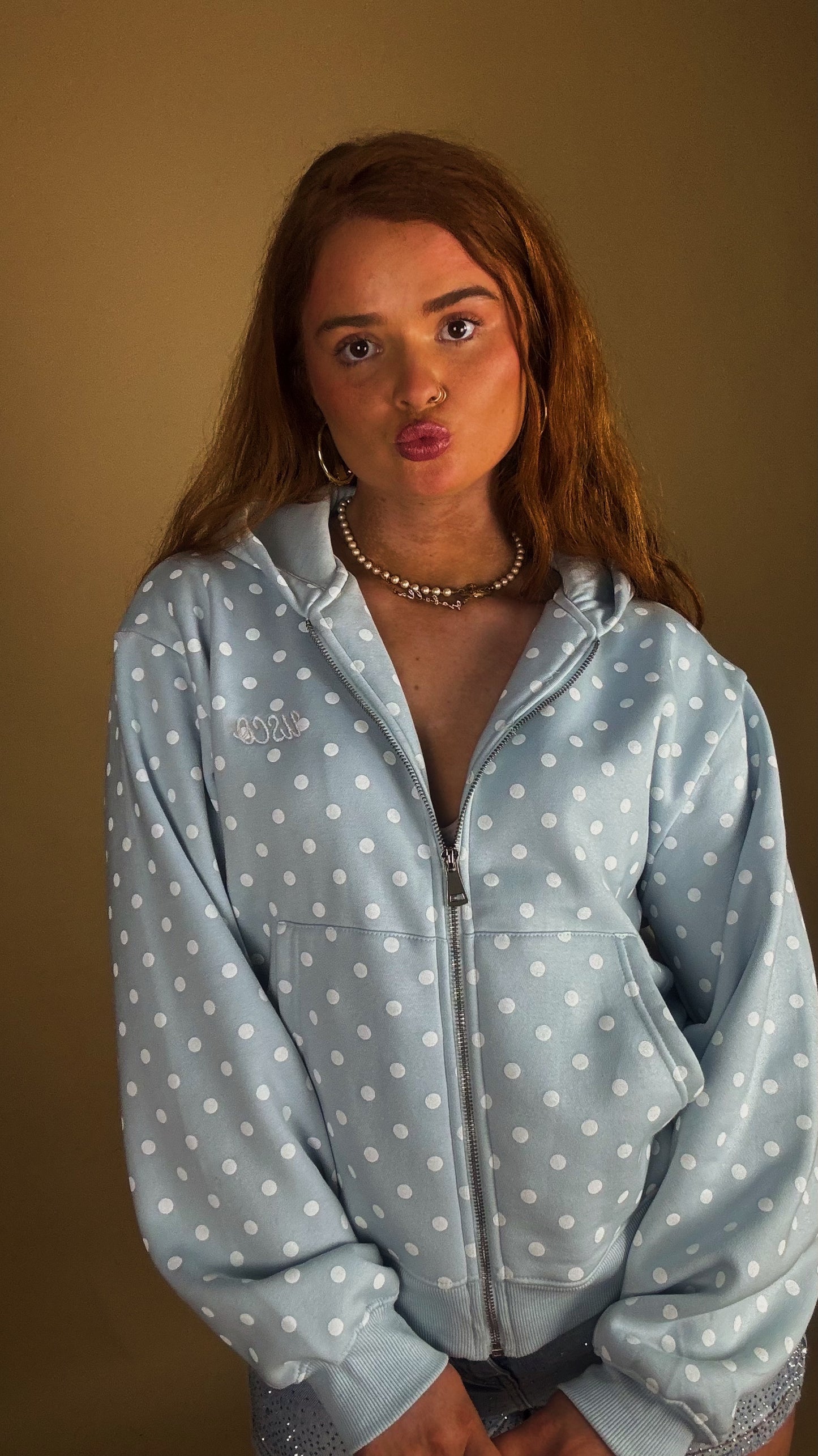 Billie Blue polka hoodie 80% cotton
