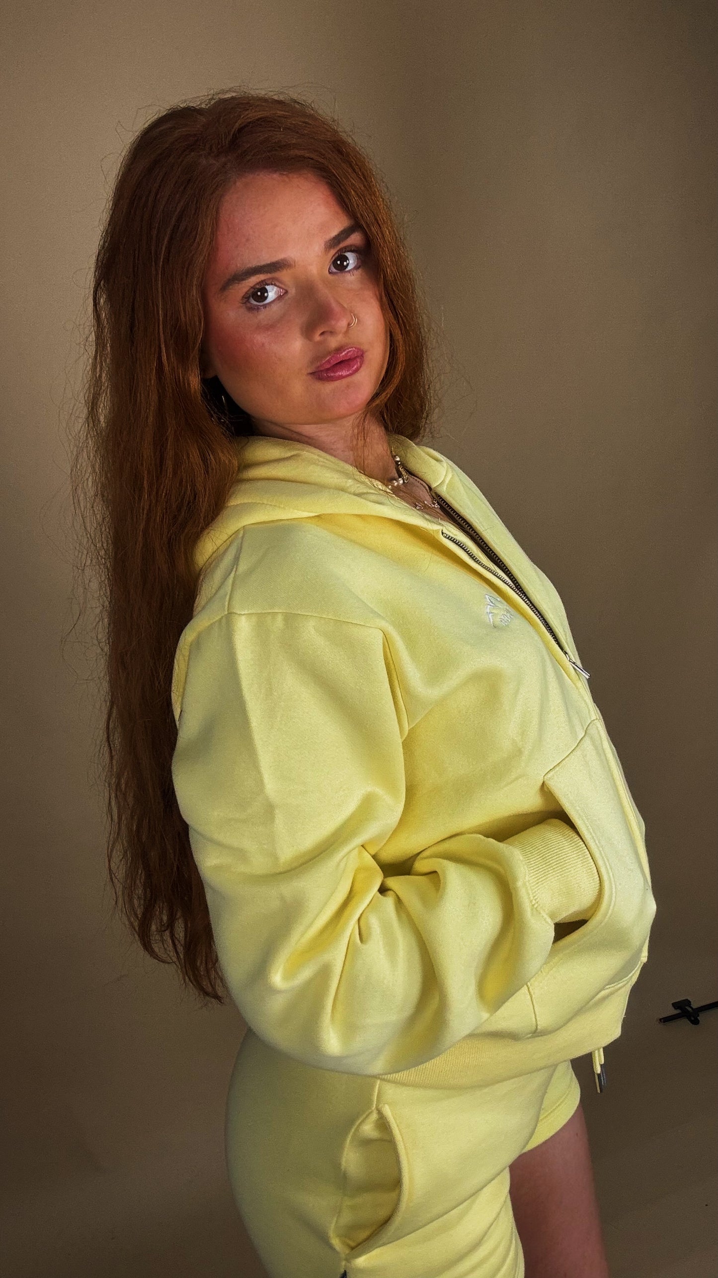 Lemon shorts Yasmine set 80% cotton fleece line set.