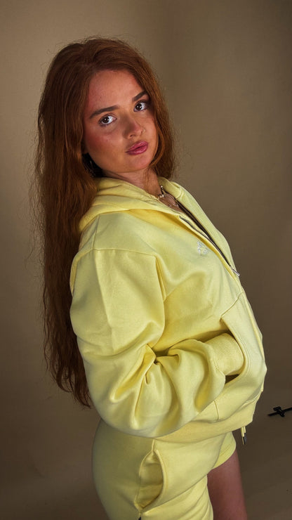 Lemon shorts Yasmine set 80% cotton fleece line set.