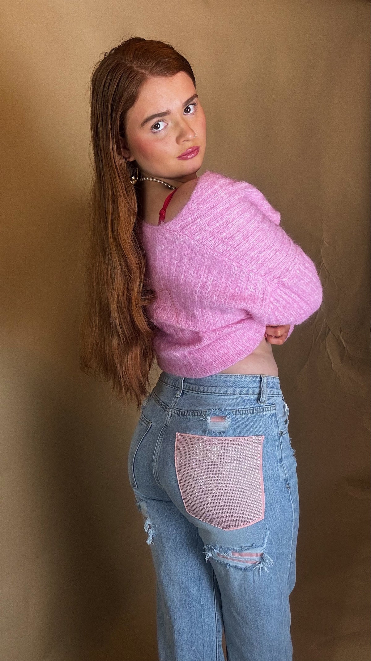Mila Pink Diamonte patch Jean