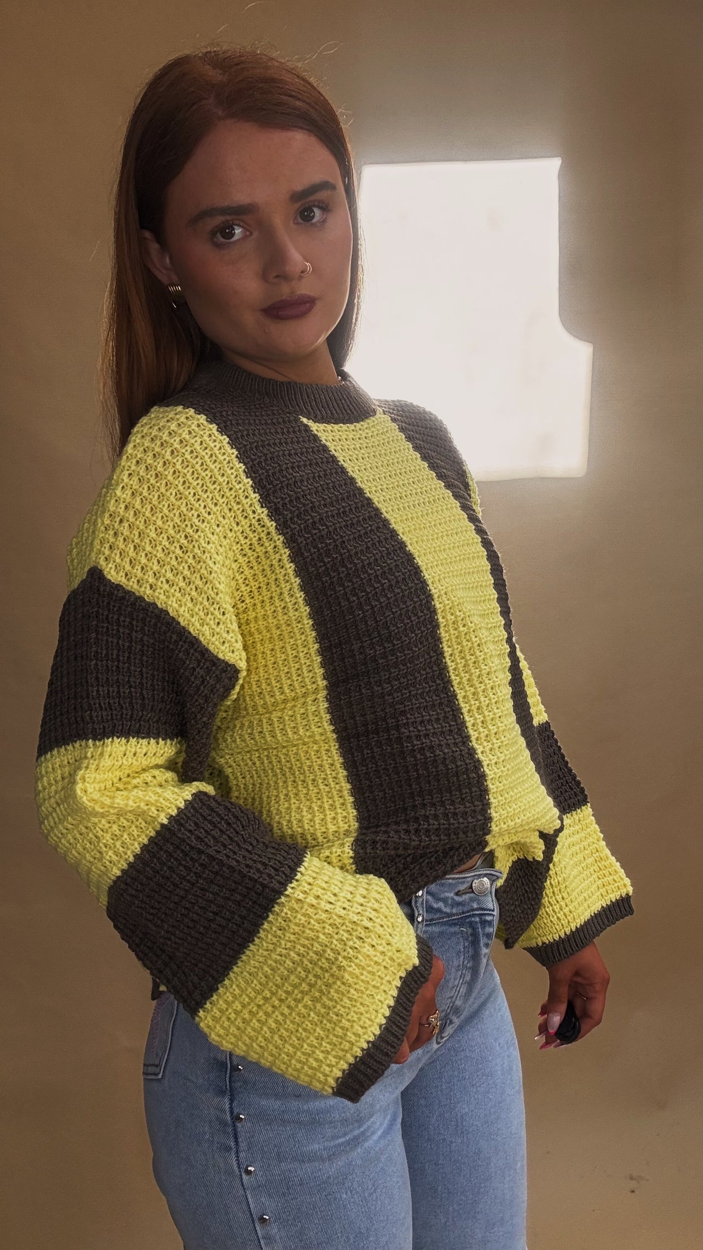 Sabrina Knit yellow charcoal top