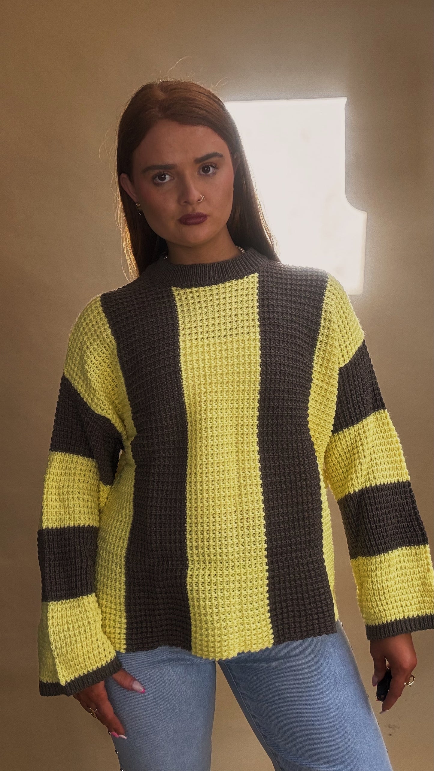 Sabrina Knit yellow charcoal top