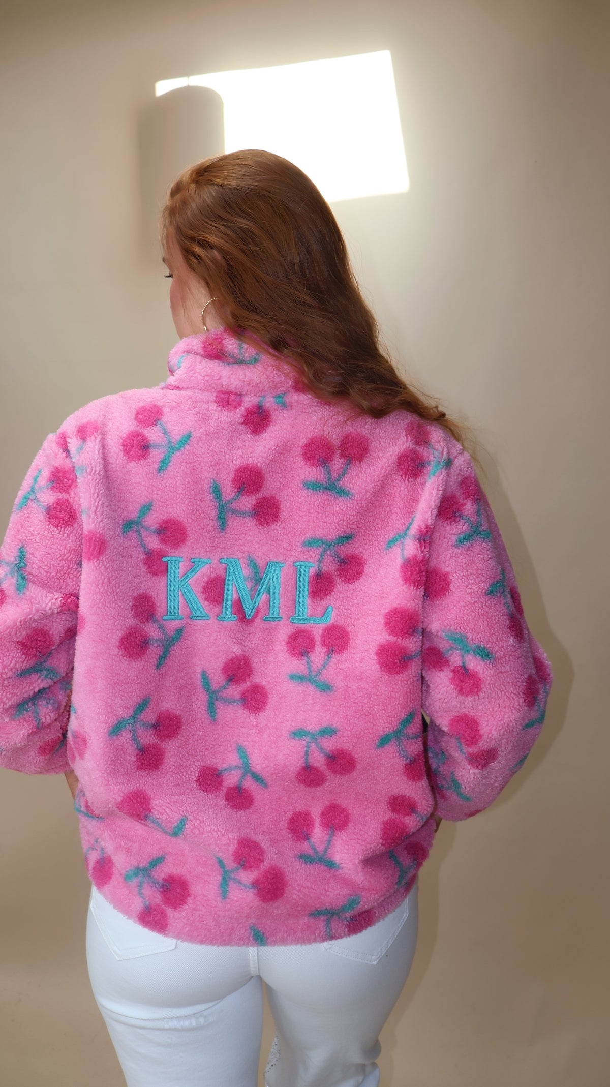 ONE OFF DROP. Cheeky Cherry KML Fleece. Pockets & drawstring. *Thermal fleece-more dense finish on the inside