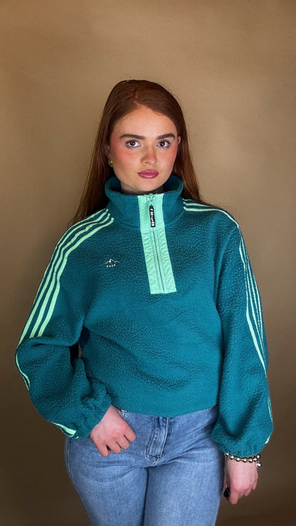 Mel x4 Stripe Fleece Mint size down. Pockets & draw string