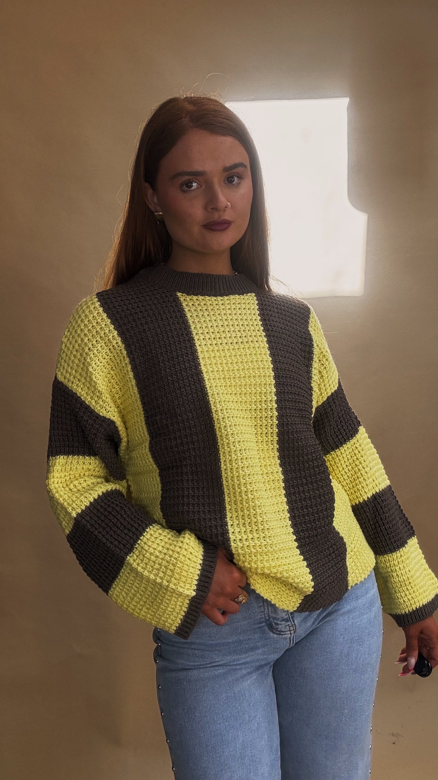 Sabrina Knit yellow charcoal top