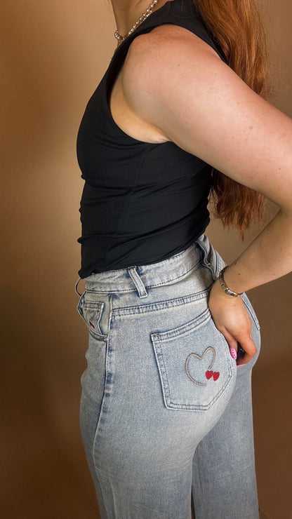 Matilda Heart Cherry Embroidered Jean