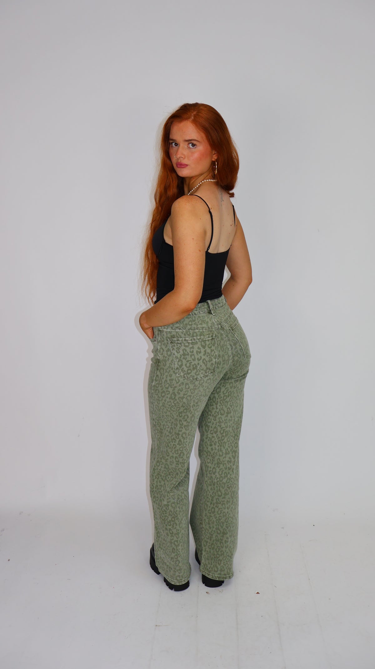 Kerry Khaki Leopard Stretchy Denim Jean