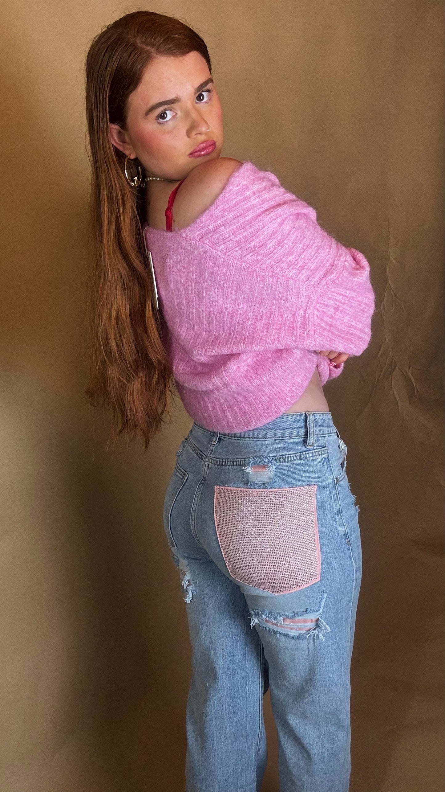 Mila Pink Diamonte patch Jean