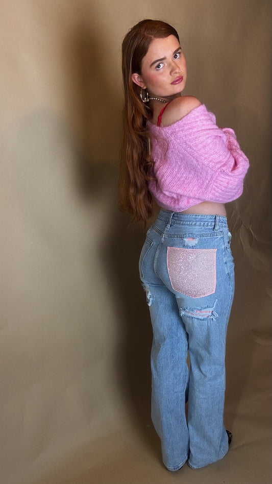 Mila Pink Diamonte patch Jean