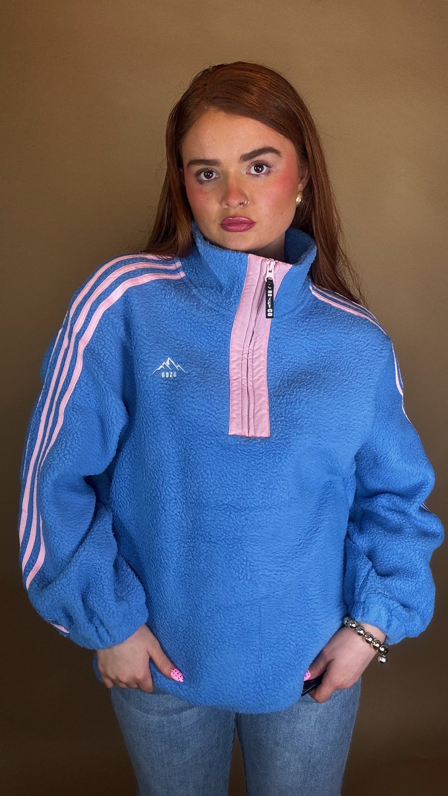 Hannah x4 Stripe Fleece size down. Pockets & draw string