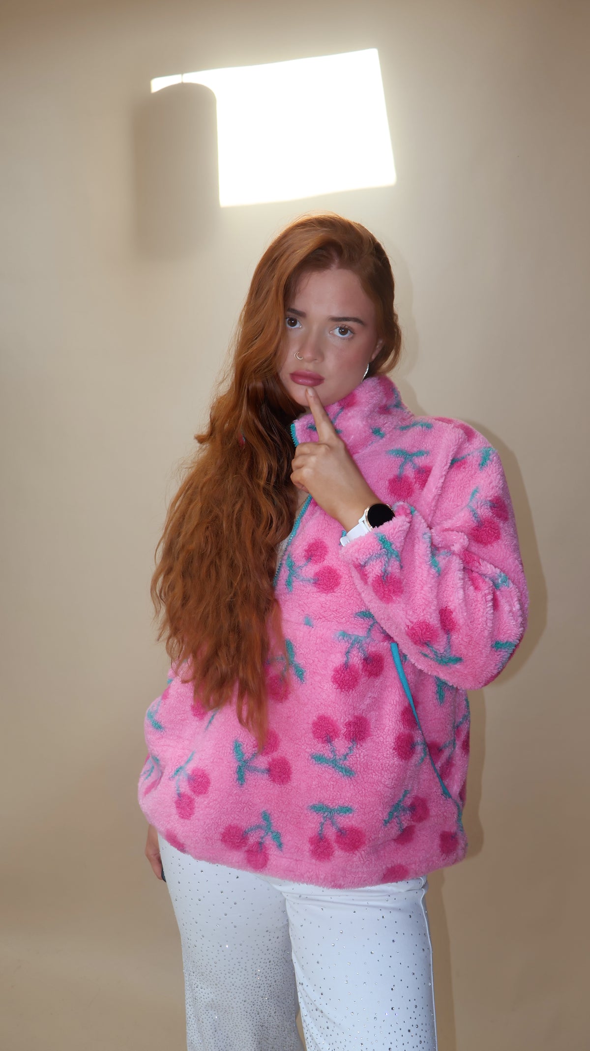 ONE OFF DROP. Cheeky Cherry KML Fleece. Pockets & drawstring. *Thermal fleece-more dense finish on the inside