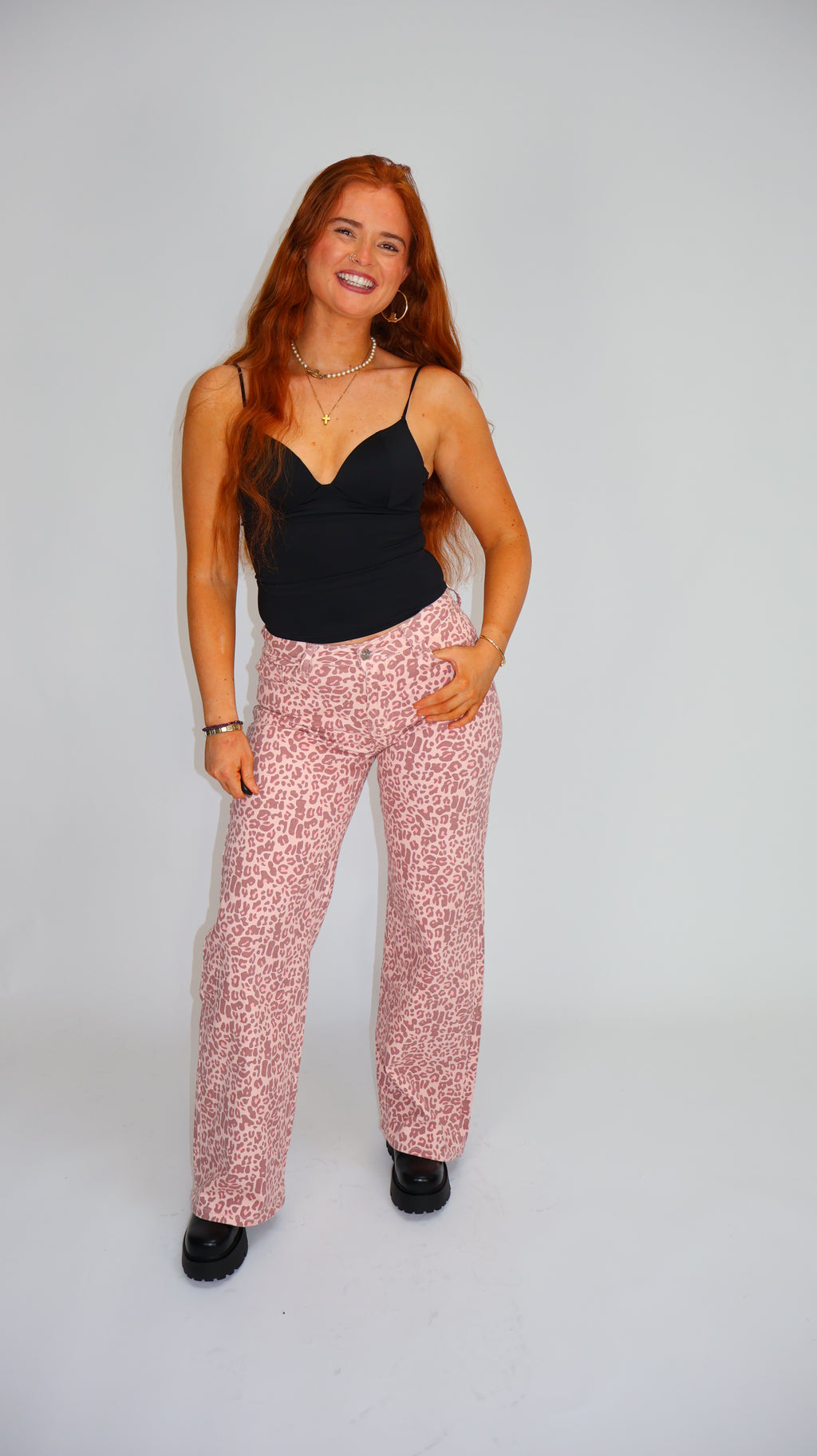 Lily Pink Leopard Dad Fit Denim