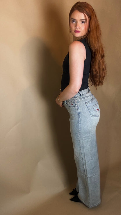 Matilda Heart Cherry Embroidered Jean